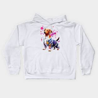 Vibrant Dachshund in Colorful Kimono Inspired by Japanese Culture Kids Hoodie